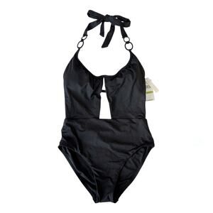 Trina Turk Monaco Scoop Neck Cutout Halter One Piece Swimsuit in Black Size 8